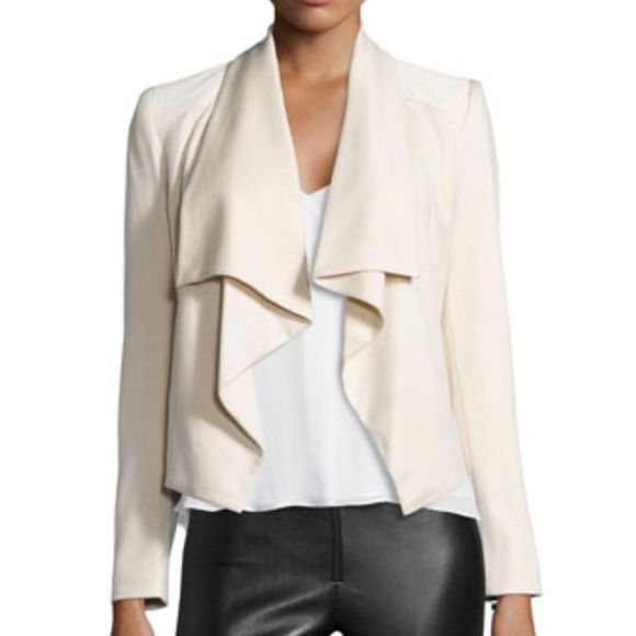 Alice + Olivia Jackets & Blazers - Alice + Olivia Cory Draped Cream Jacket Leather Trim Open Sweater Size 8